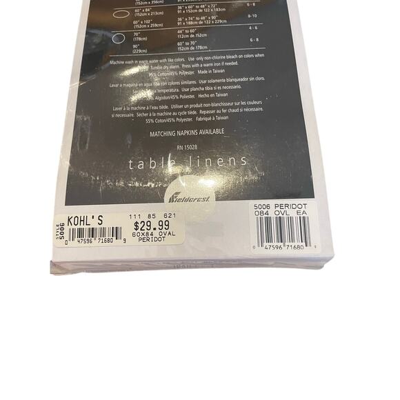 Fieldcrest Table Linens Peridot 60" x 84" Oval Tablecloth olive Green NIP - Picture 3 of 6